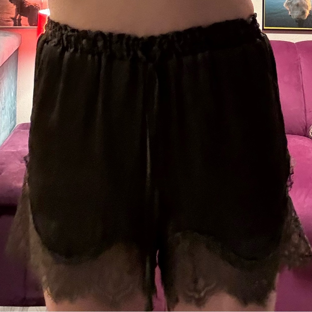 H&M Satin Army Green Lace Trim Women Shorts